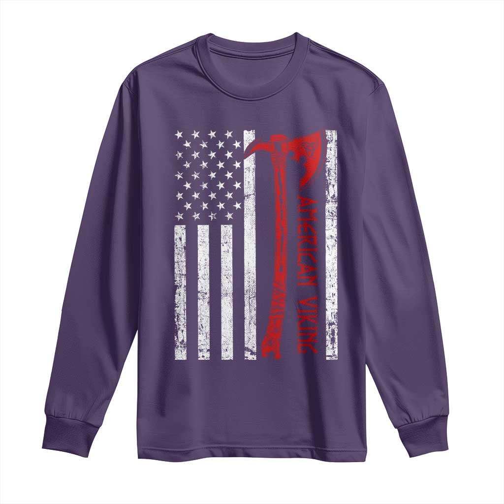 American Viking Long Sleeve Shirt Norse Mythology Axe USA Flag - Wonder Print Shop