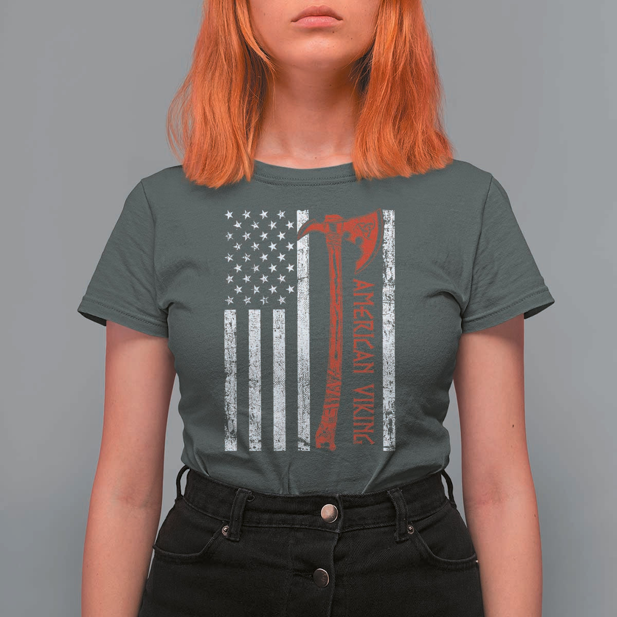 American Viking T Shirt For Women Norse Mythology Axe USA Flag - Wonder Print Shop