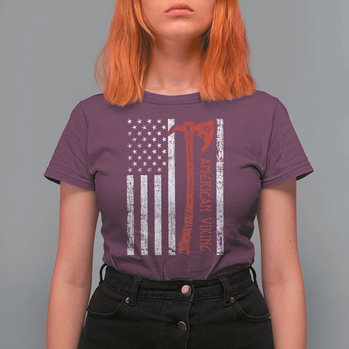 American Viking T Shirt For Women Norse Mythology Axe USA Flag - Wonder Print Shop