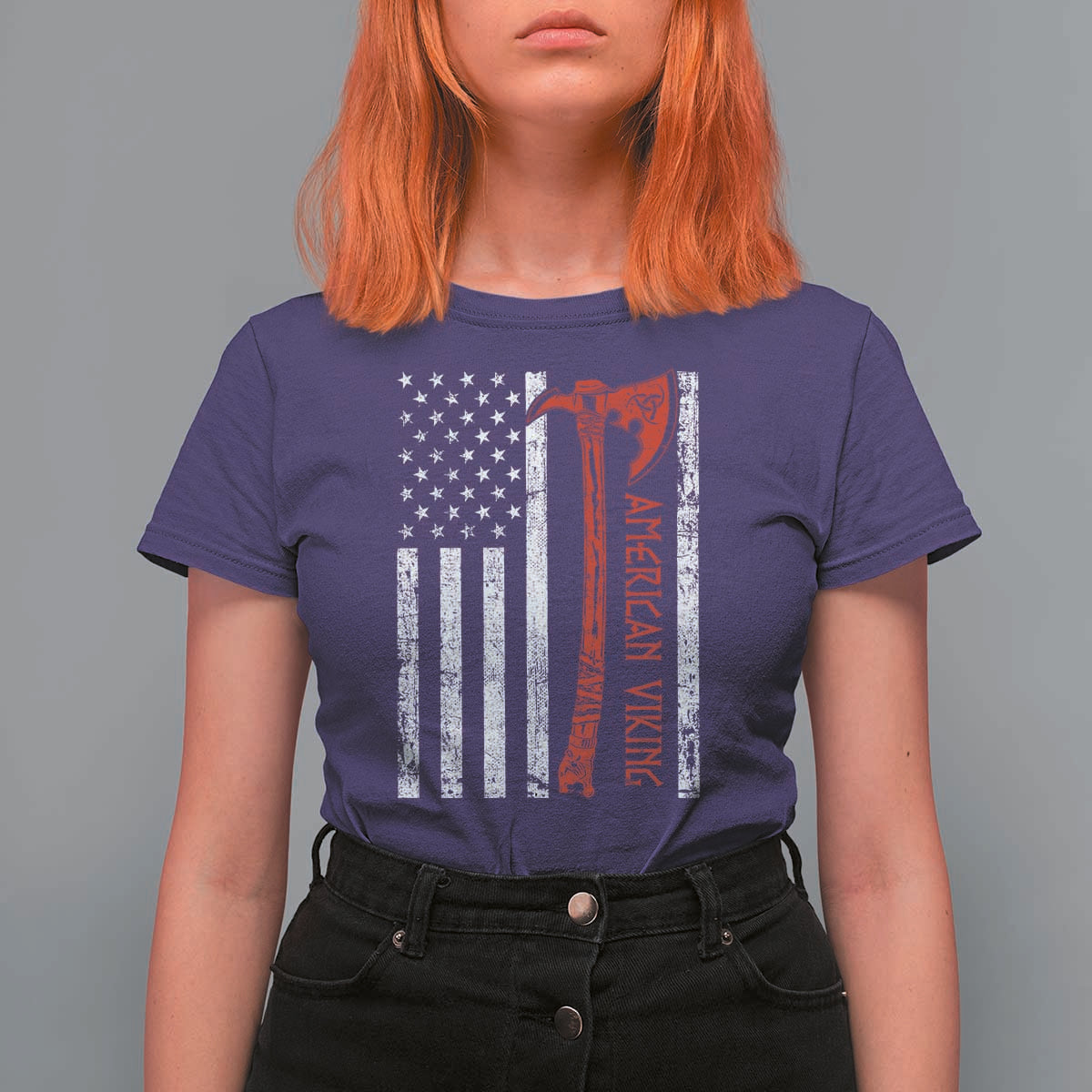 American Viking T Shirt For Women Norse Mythology Axe USA Flag - Wonder Print Shop