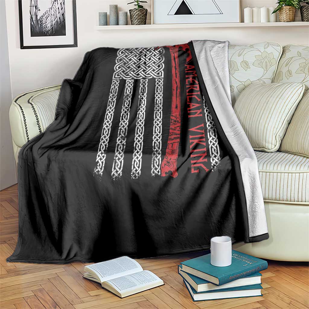 American Viking Throw Blanket Norse Mythology Axe Celtic Knot USA Flag - Wonder Print Shop