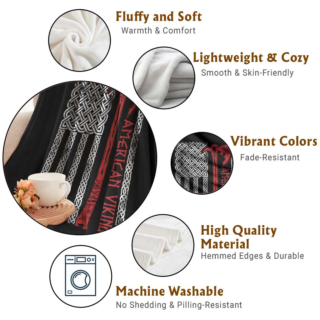 American Viking Throw Blanket Norse Mythology Axe Celtic Knot USA Flag - Wonder Print Shop