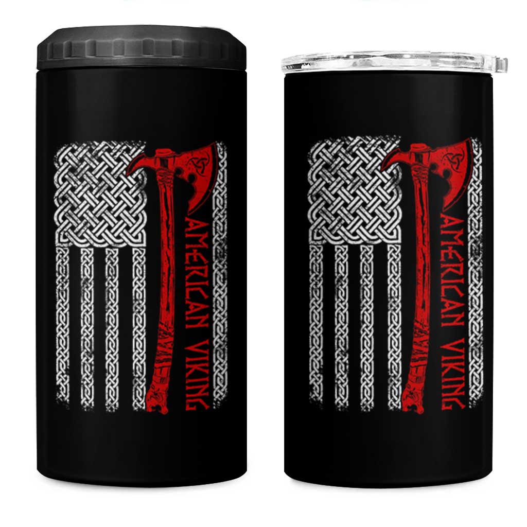 American Viking 4 in 1 Can Cooler Tumbler Norse Mythology Axe Celtic Knot USA Flag - Wonder Print Shop