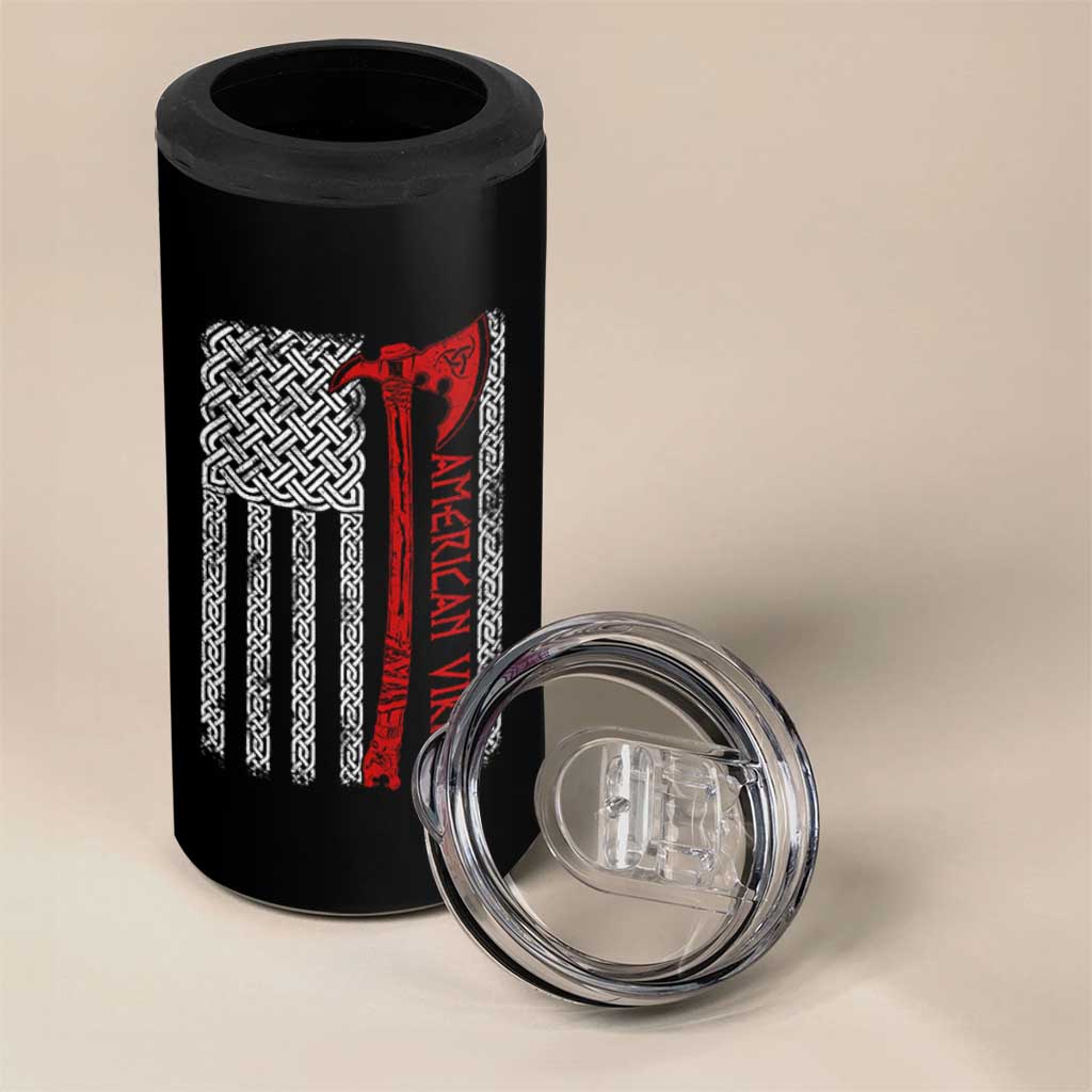 American Viking 4 in 1 Can Cooler Tumbler Norse Mythology Axe Celtic Knot USA Flag - Wonder Print Shop