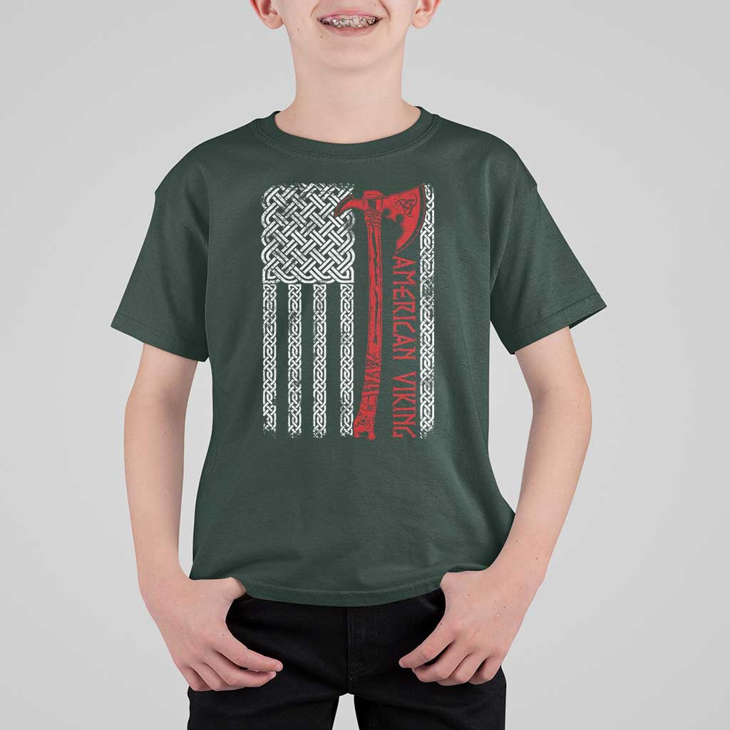 American Viking T Shirt For Kid Norse Mythology Axe Celtic Knot USA Flag - Wonder Print Shop
