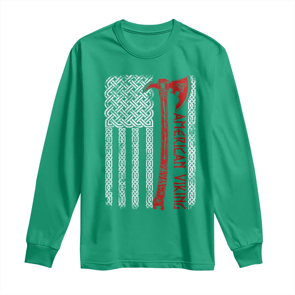 American Viking Long Sleeve Shirt Norse Mythology Axe Celtic Knot USA Flag - Wonder Print Shop