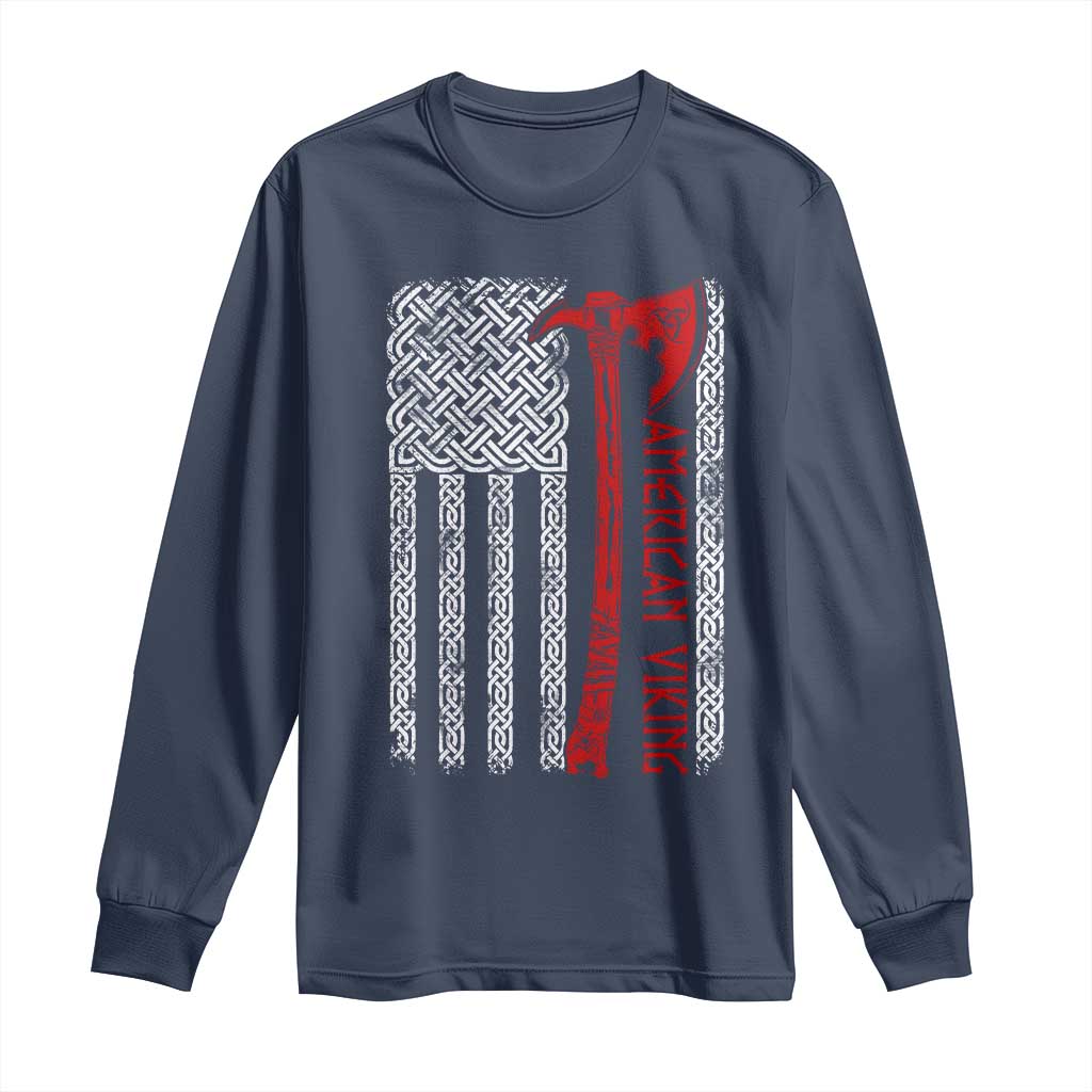 American Viking Long Sleeve Shirt Norse Mythology Axe Celtic Knot USA Flag - Wonder Print Shop
