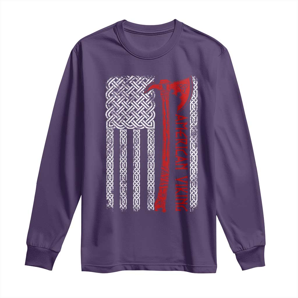 American Viking Long Sleeve Shirt Norse Mythology Axe Celtic Knot USA Flag - Wonder Print Shop