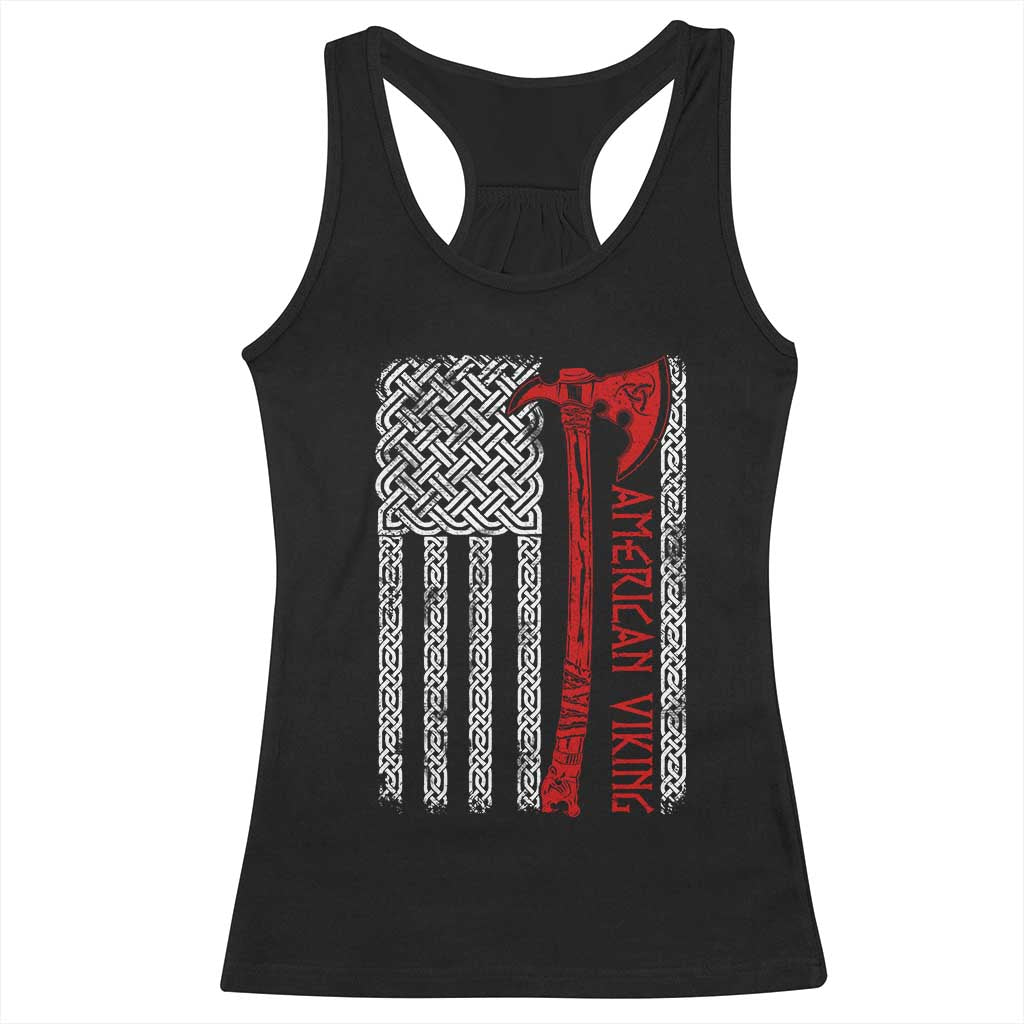 American Viking Racerback Tank Top Norse Mythology Axe Celtic Knot USA Flag - Wonder Print Shop