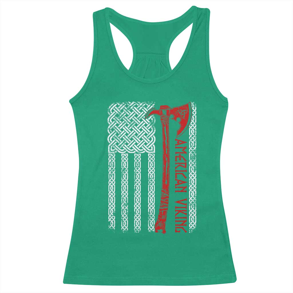American Viking Racerback Tank Top Norse Mythology Axe Celtic Knot USA Flag - Wonder Print Shop