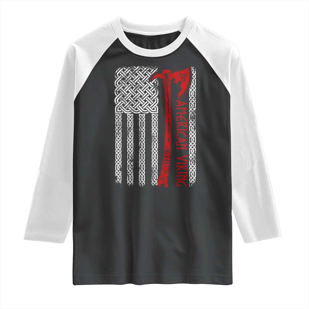 American Viking Raglan Shirt Norse Mythology Axe Celtic Knot USA Flag - Wonder Print Shop