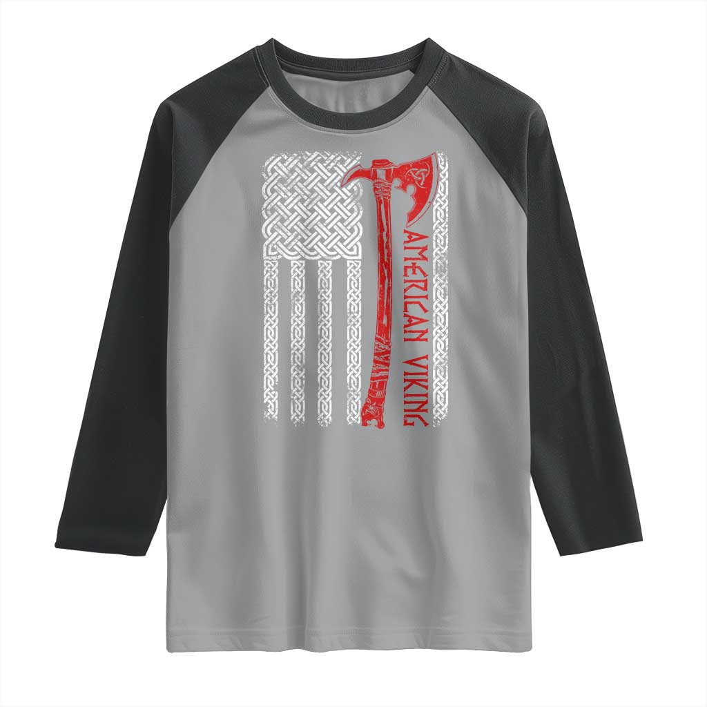American Viking Raglan Shirt Norse Mythology Axe Celtic Knot USA Flag - Wonder Print Shop