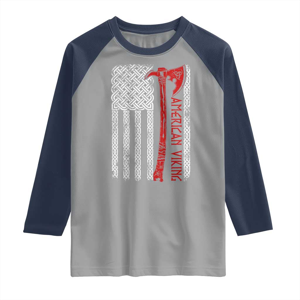 American Viking Raglan Shirt Norse Mythology Axe Celtic Knot USA Flag - Wonder Print Shop