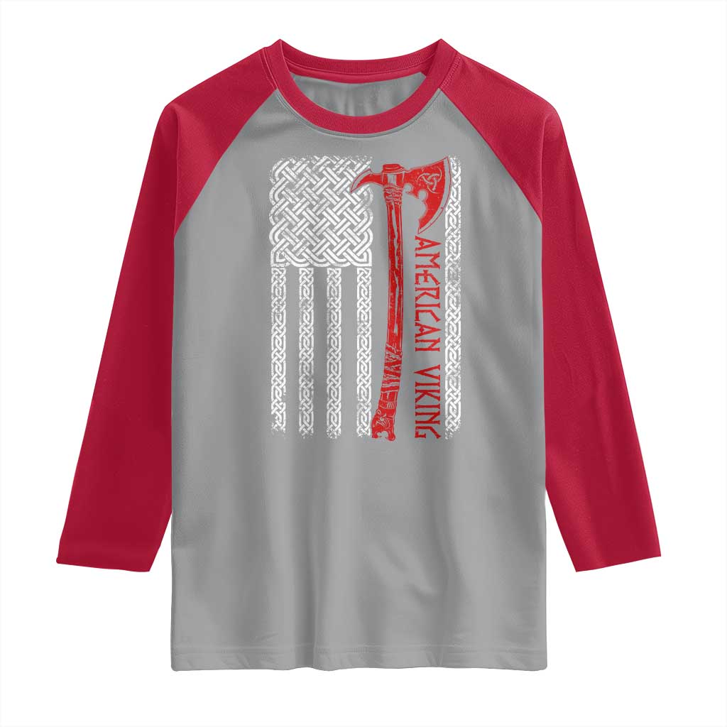 American Viking Raglan Shirt Norse Mythology Axe Celtic Knot USA Flag - Wonder Print Shop