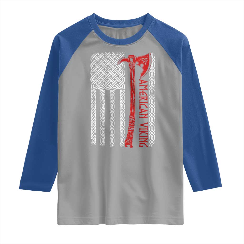 American Viking Raglan Shirt Norse Mythology Axe Celtic Knot USA Flag - Wonder Print Shop