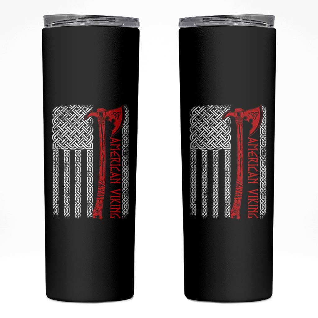 American Viking Skinny Tumbler Norse Mythology Axe Celtic Knot USA Flag - Wonder Print Shop