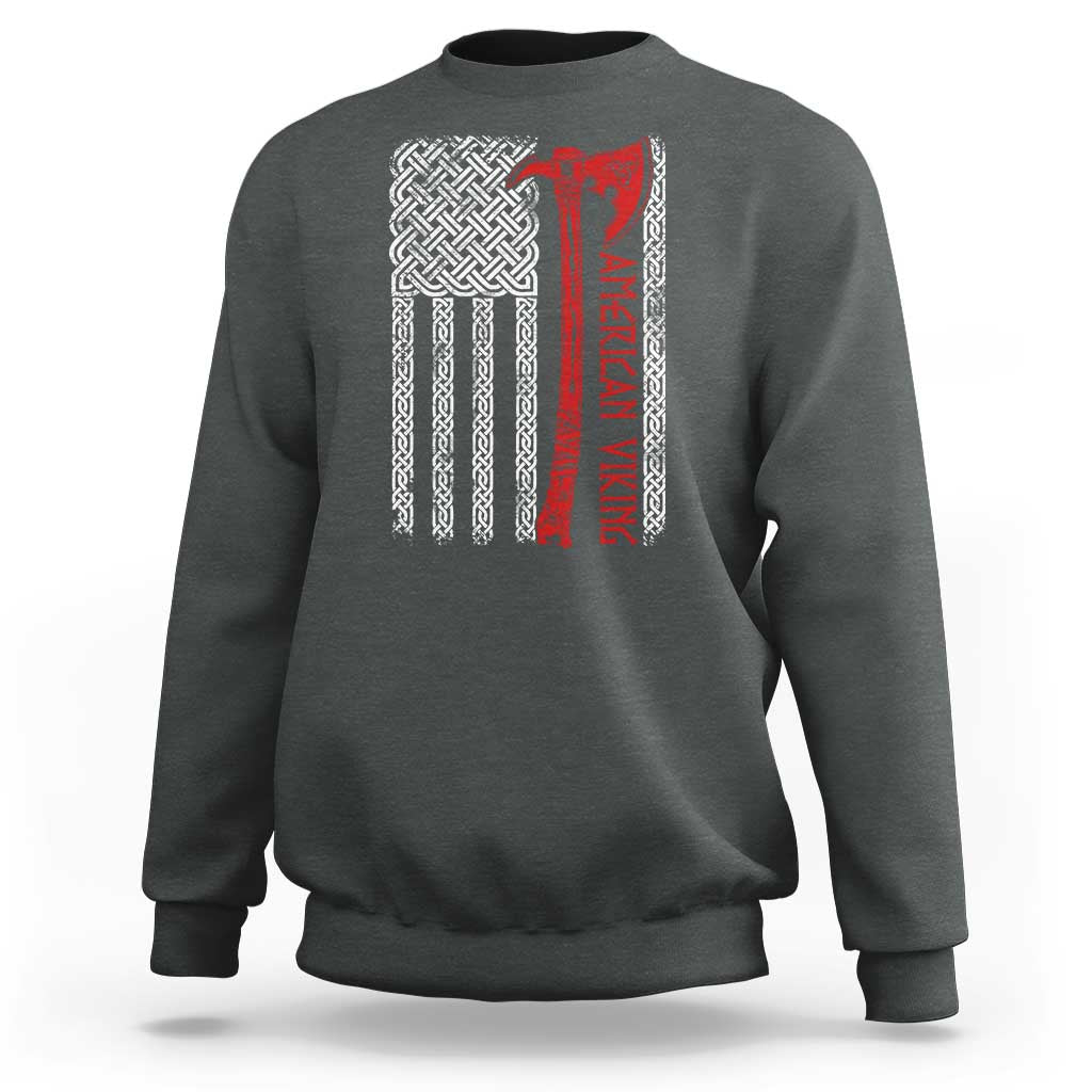 American Viking Sweatshirt Norse Mythology Axe Celtic Knot USA Flag - Wonder Print Shop