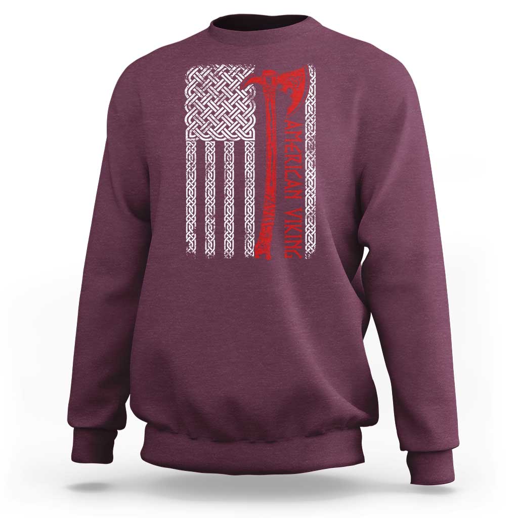 American Viking Sweatshirt Norse Mythology Axe Celtic Knot USA Flag - Wonder Print Shop