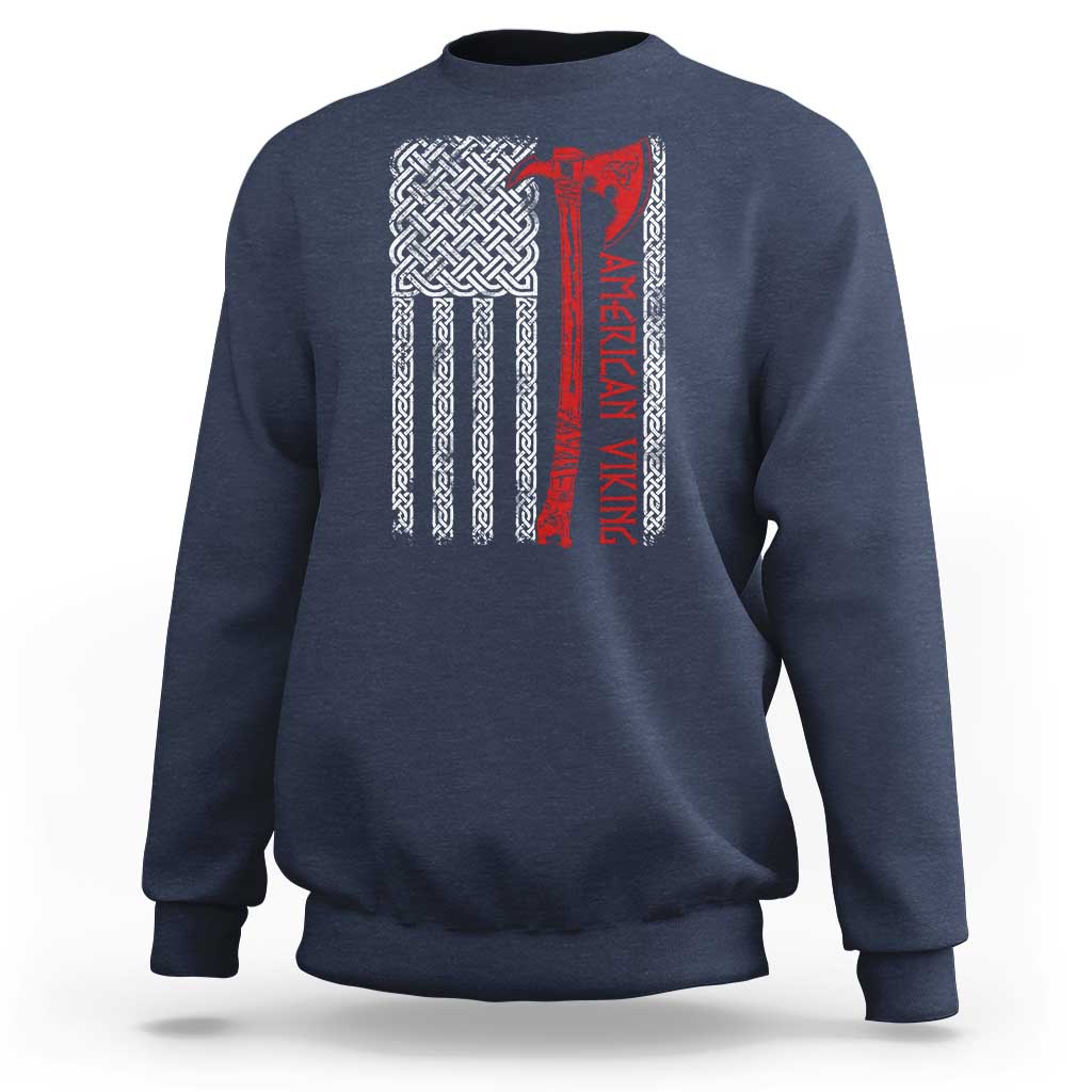 American Viking Sweatshirt Norse Mythology Axe Celtic Knot USA Flag - Wonder Print Shop