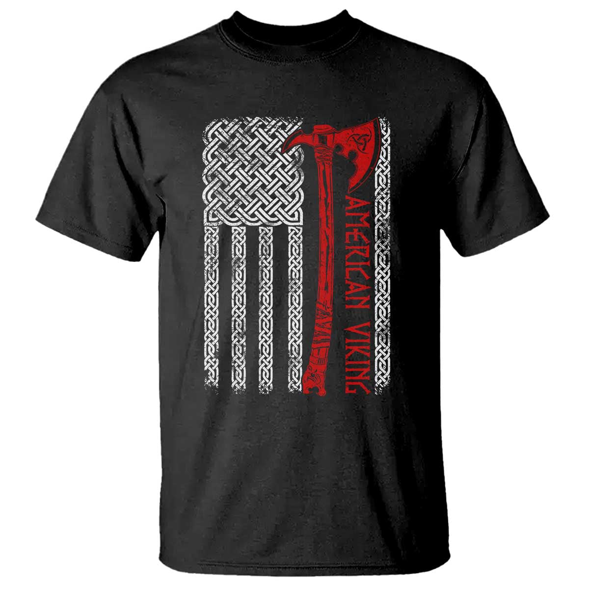 American Viking T Shirt Norse Mythology Axe Celtic Knot USA Flag - Wonder Print Shop
