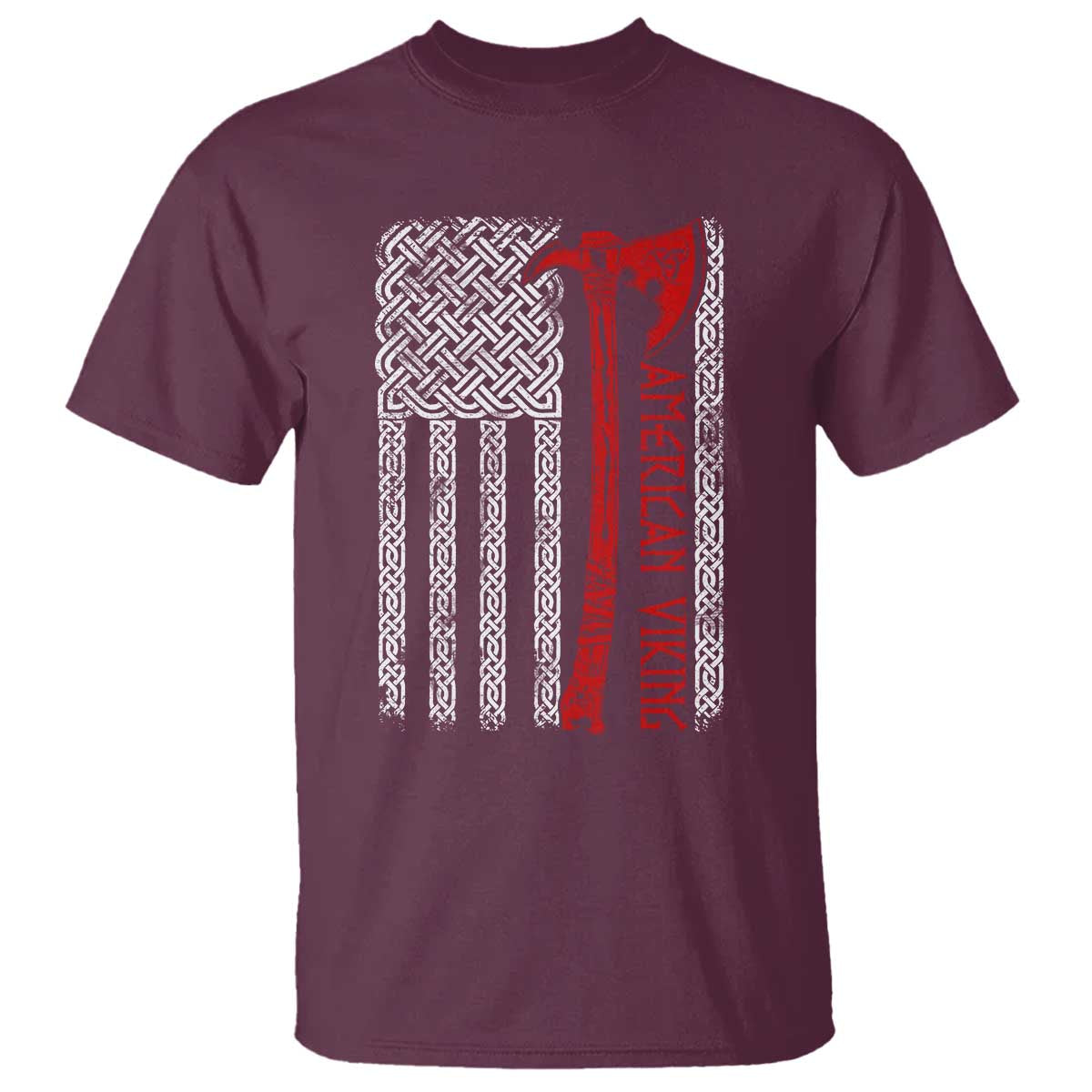American Viking T Shirt Norse Mythology Axe Celtic Knot USA Flag - Wonder Print Shop