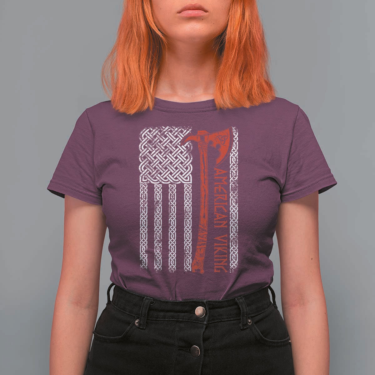 American Viking T Shirt For Women Norse Mythology Axe Celtic Knot USA Flag - Wonder Print Shop