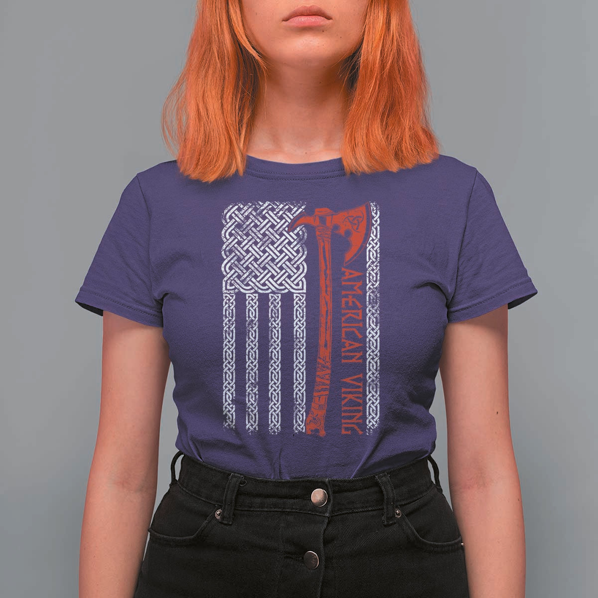 American Viking T Shirt For Women Norse Mythology Axe Celtic Knot USA Flag - Wonder Print Shop