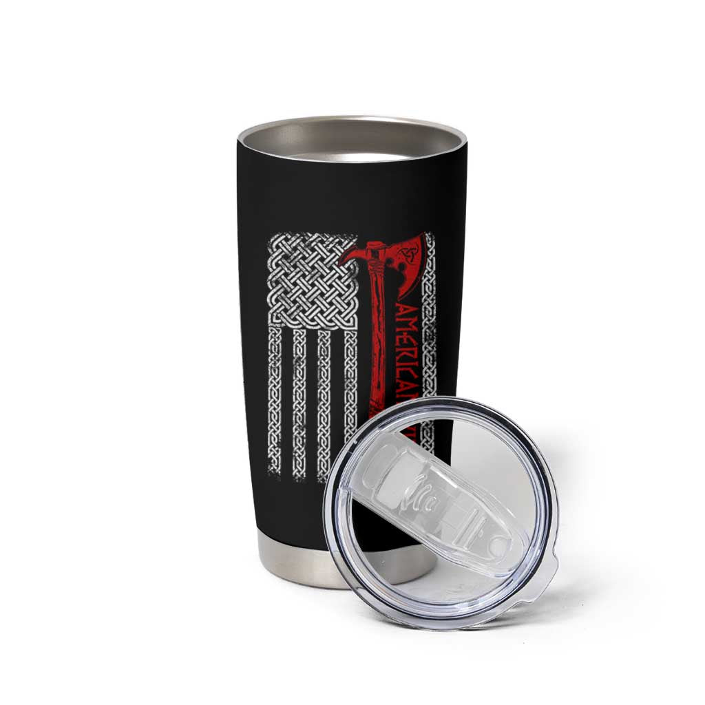 American Viking Tumbler Cup Norse Mythology Axe Celtic Knot USA Flag - Wonder Print Shop