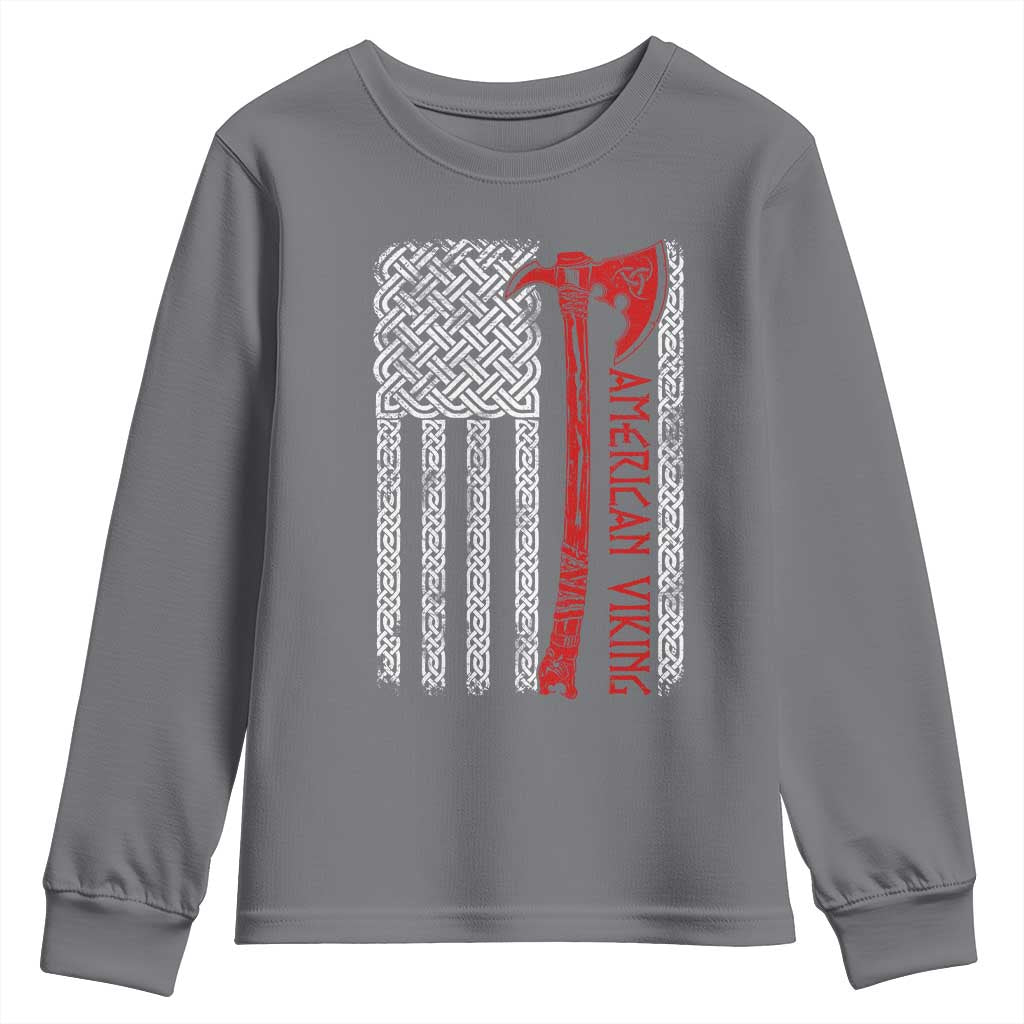 American Viking Youth Sweatshirt Norse Mythology Axe Celtic Knot USA Flag - Wonder Print Shop