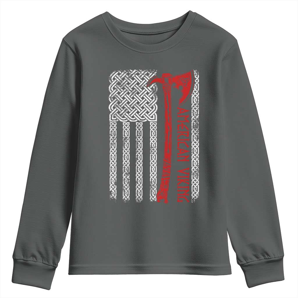 American Viking Youth Sweatshirt Norse Mythology Axe Celtic Knot USA Flag - Wonder Print Shop