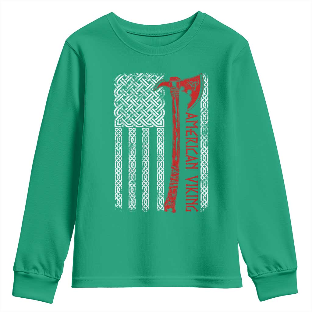 American Viking Youth Sweatshirt Norse Mythology Axe Celtic Knot USA Flag - Wonder Print Shop