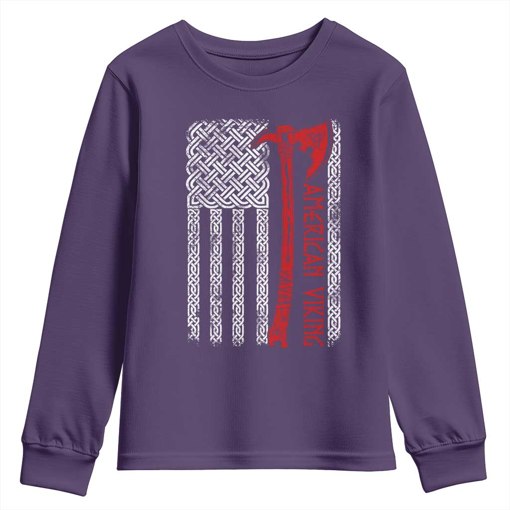 American Viking Youth Sweatshirt Norse Mythology Axe Celtic Knot USA Flag - Wonder Print Shop