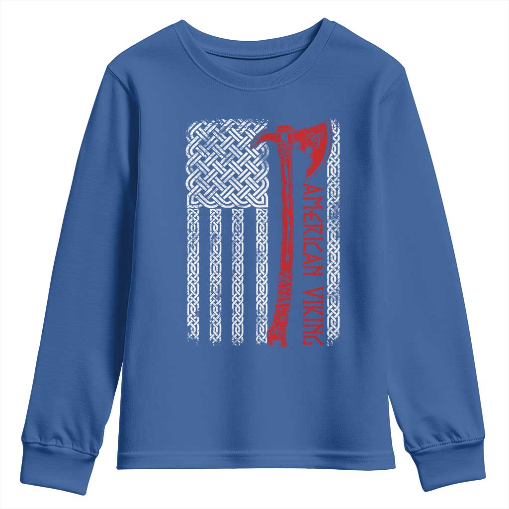American Viking Youth Sweatshirt Norse Mythology Axe Celtic Knot USA Flag - Wonder Print Shop