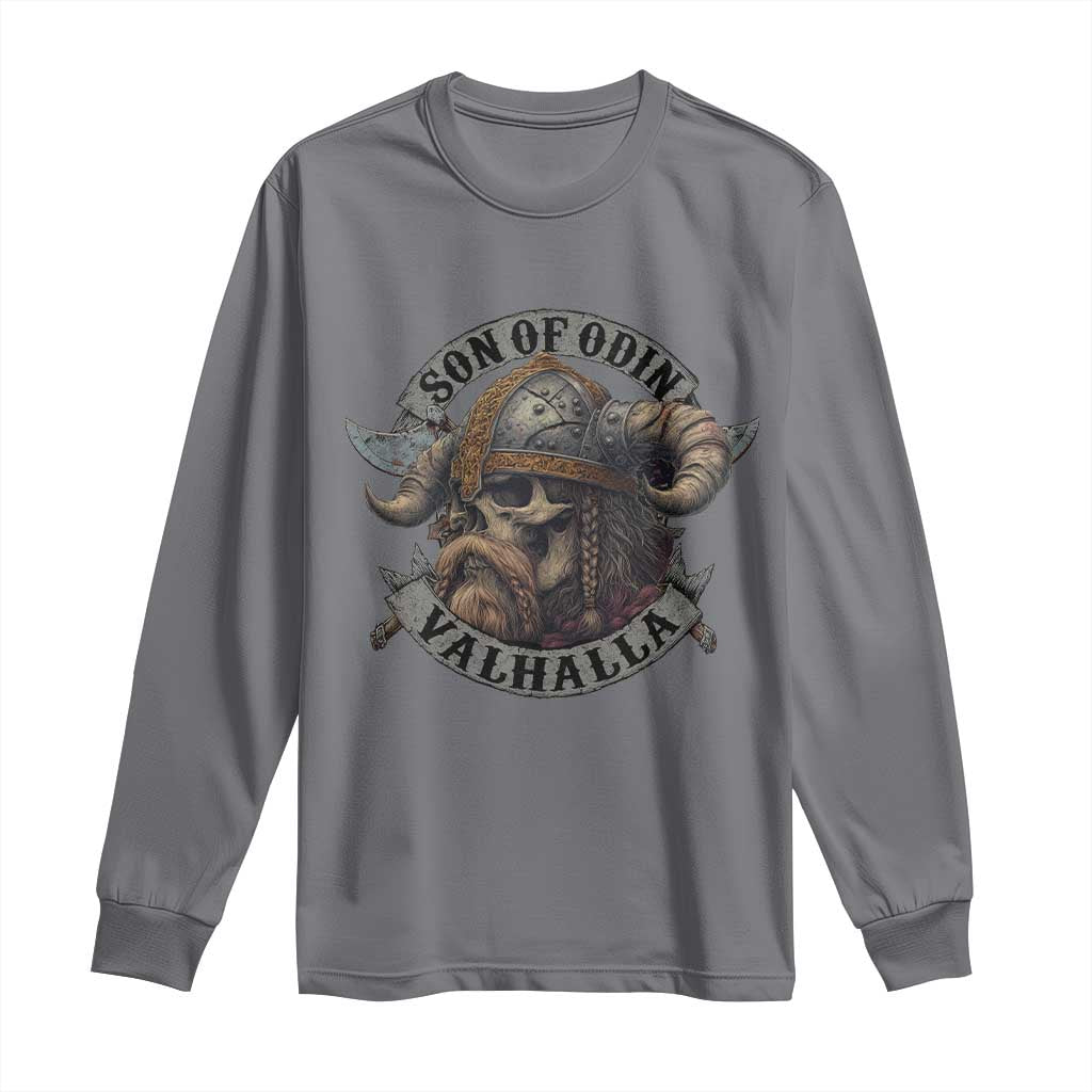 Son Of Odin Valhalla Long Sleeve Shirt Nordic Norse Viking Warrior Skull - Wonder Print Shop