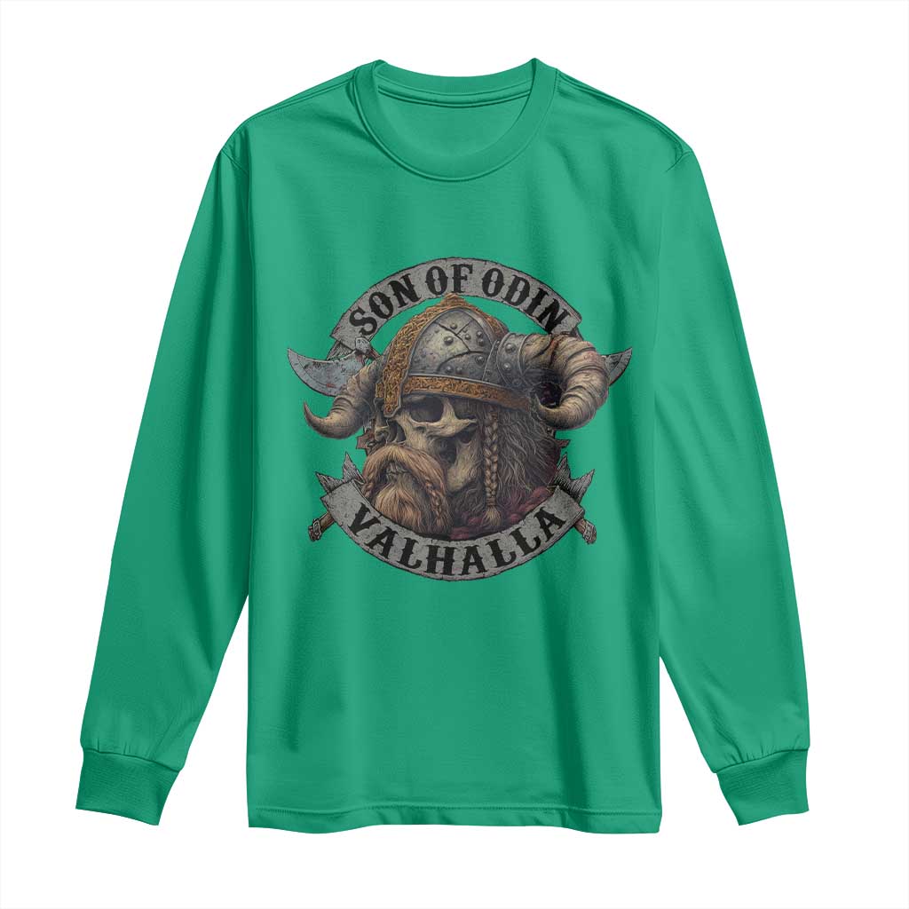 Son Of Odin Valhalla Long Sleeve Shirt Nordic Norse Viking Warrior Skull - Wonder Print Shop