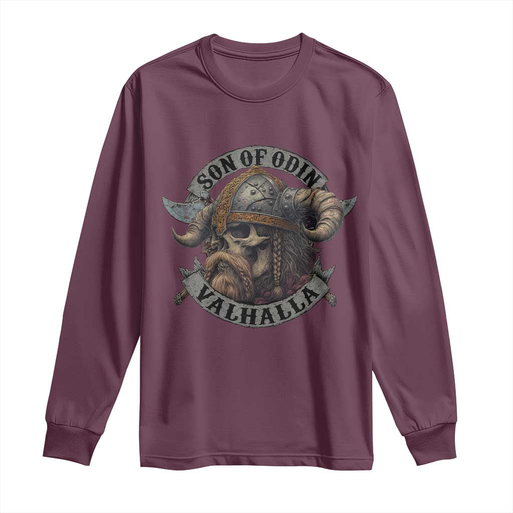 Son Of Odin Valhalla Long Sleeve Shirt Nordic Norse Viking Warrior Skull - Wonder Print Shop