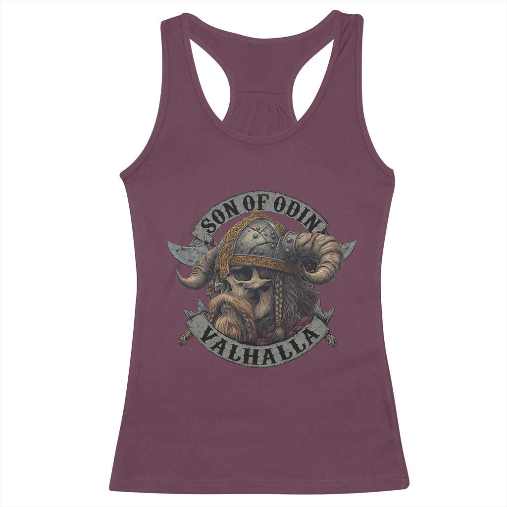 Son Of Odin Valhalla Racerback Tank Top Nordic Norse Viking Warrior Skull - Wonder Print Shop