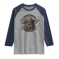 Son Of Odin Valhalla Raglan Shirt Nordic Norse Viking Warrior Skull - Wonder Print Shop