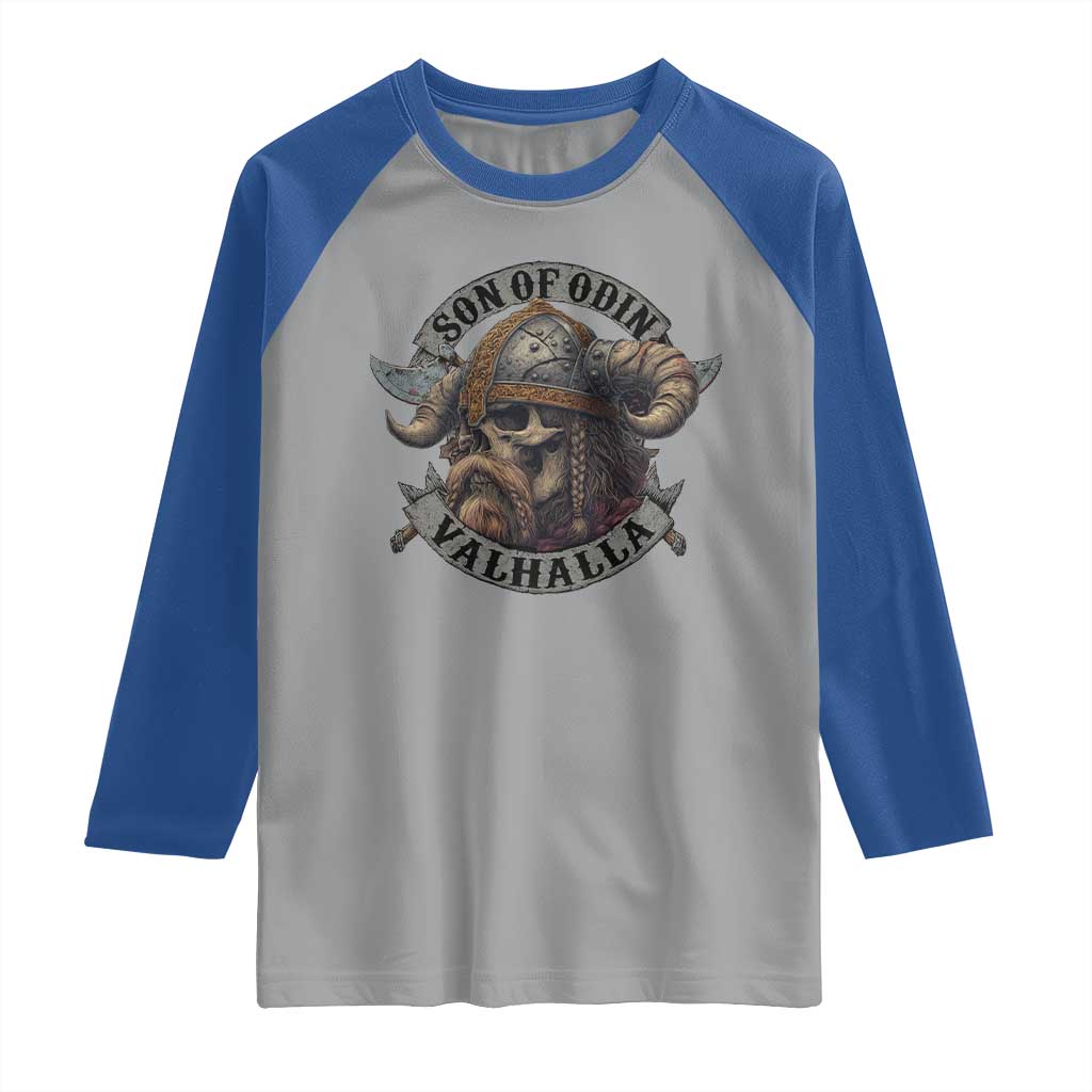 Son Of Odin Valhalla Raglan Shirt Nordic Norse Viking Warrior Skull - Wonder Print Shop