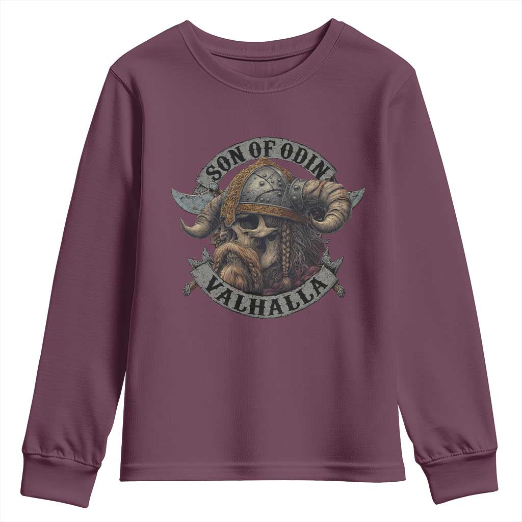 Son Of Odin Valhalla Youth Sweatshirt Nordic Norse Viking Warrior Skull - Wonder Print Shop