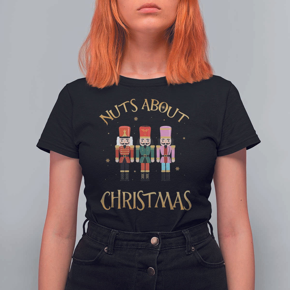 Funny Xmas Nutcracker T Shirt For Women Nuts About Christmas Snowflake - Wonder Print Shop