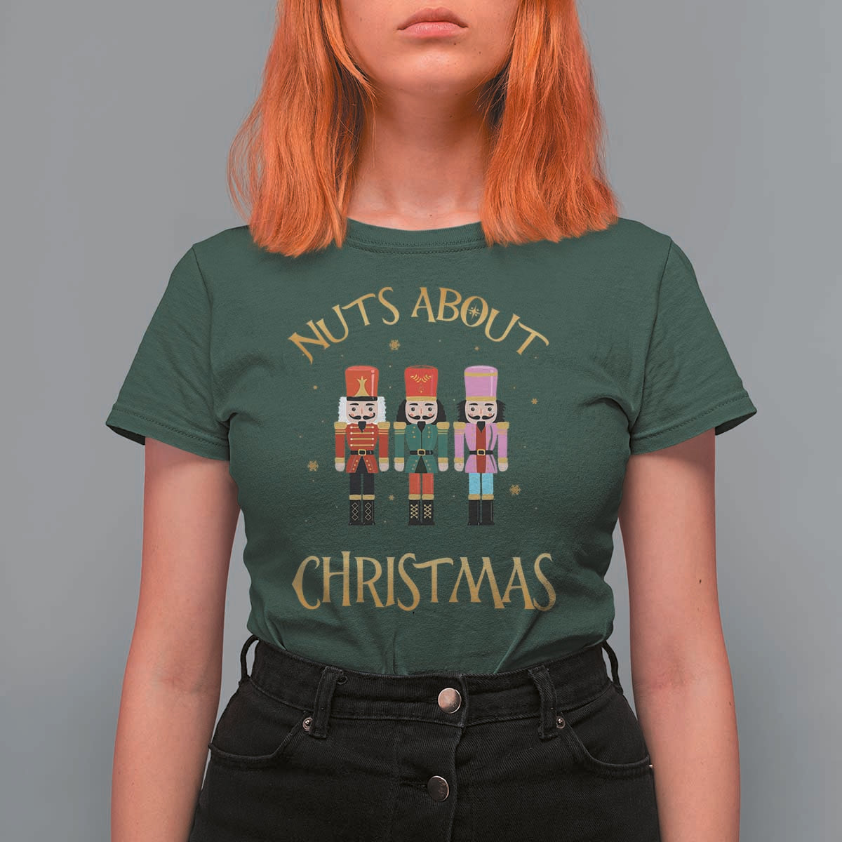 Funny Xmas Nutcracker T Shirt For Women Nuts About Christmas Snowflake - Wonder Print Shop