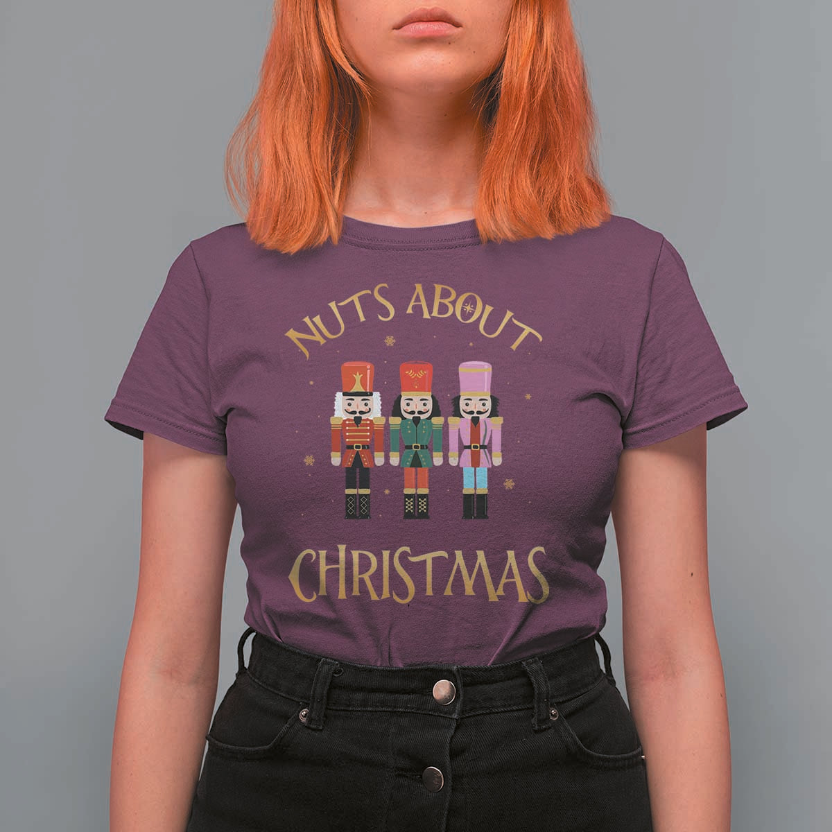 Funny Xmas Nutcracker T Shirt For Women Nuts About Christmas Snowflake - Wonder Print Shop