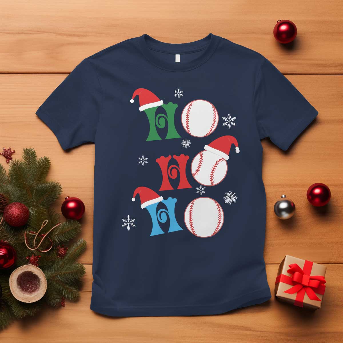 Funny Christmas Baseball T Shirt Triple Ho Sport Santa Hat - Wonder Print Shop