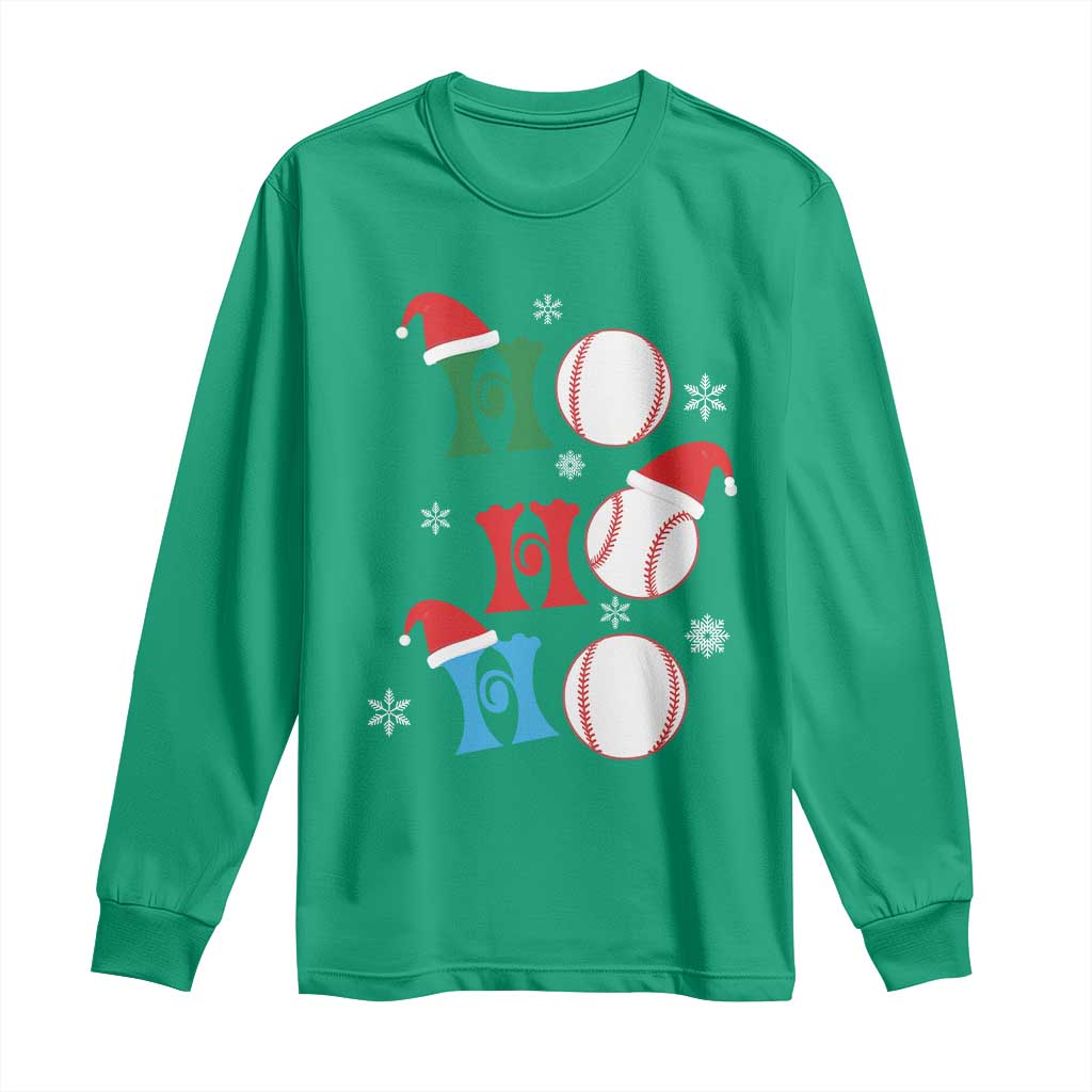 Funny Christmas Baseball Long Sleeve Shirt Triple Ho Sport Santa Hat
