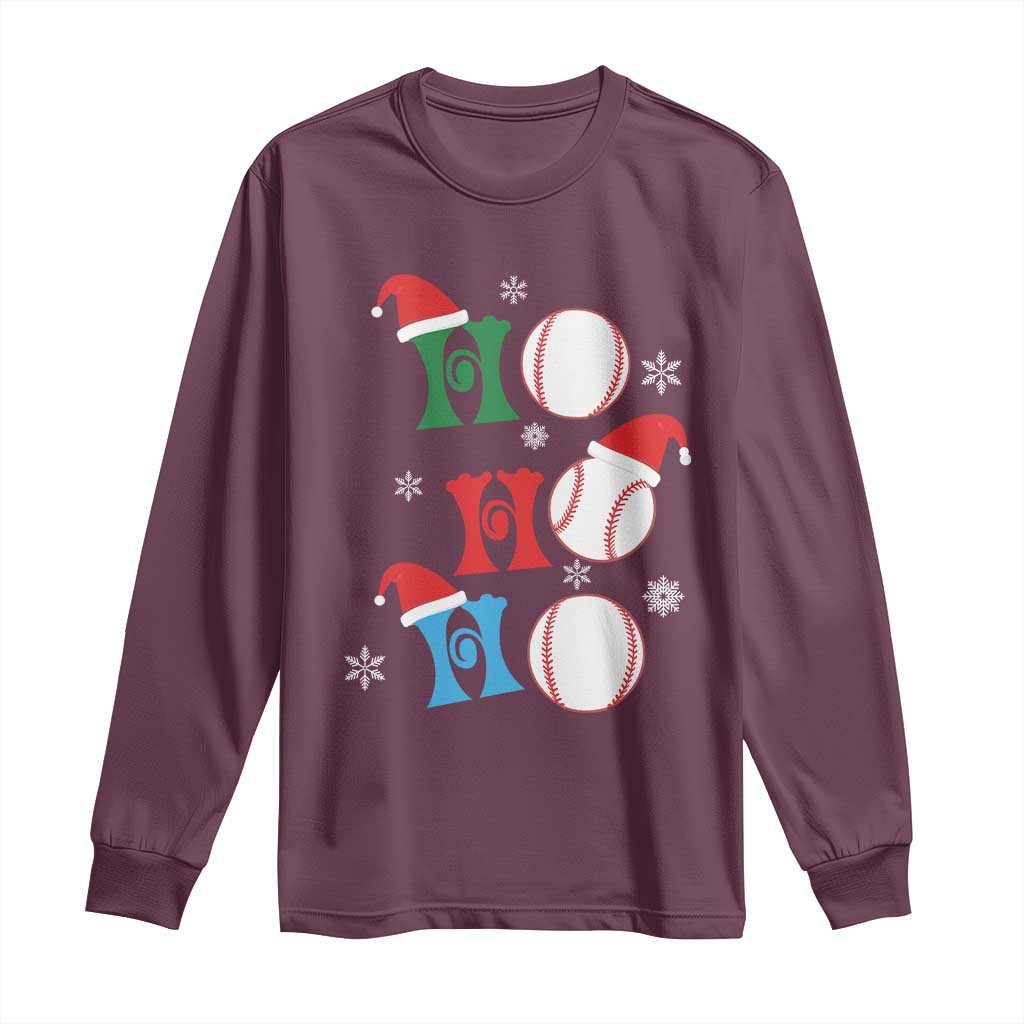 Funny Christmas Baseball Long Sleeve Shirt Triple Ho Sport Santa Hat