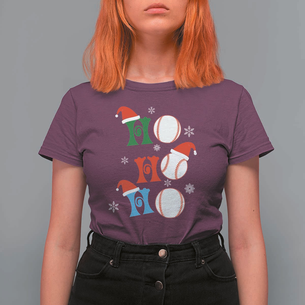 Funny Christmas Baseball T Shirt For Women Triple Ho Sport Santa Hat - Wonder Print Shop