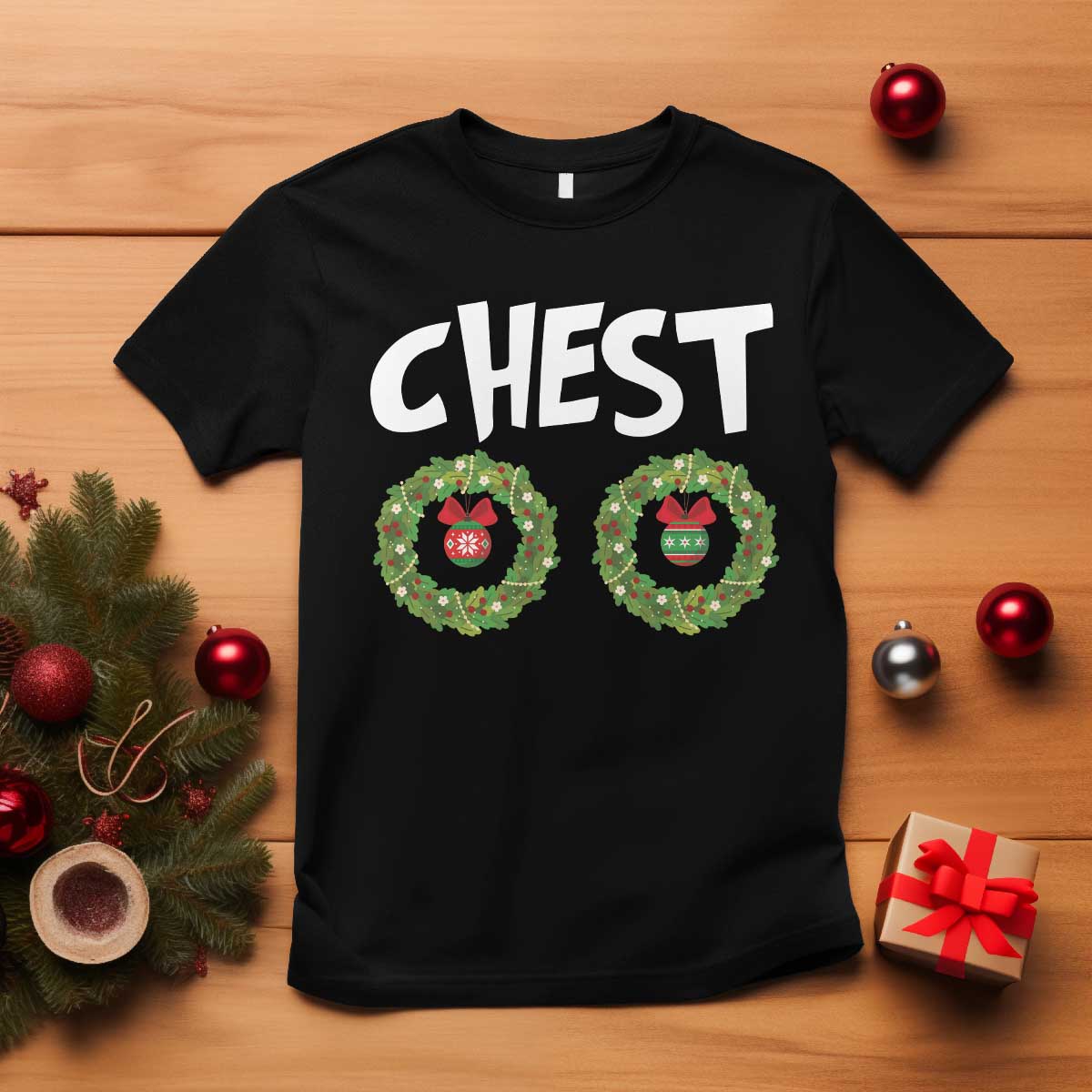 Funny Christmas Couple T Shirt Chest Nuts Bauble Xmas Wreath - Wonder Print Shop