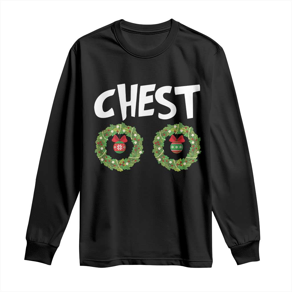 Funny Christmas Couple Long Sleeve Shirt Chest Nuts Bauble Xmas Wreath
