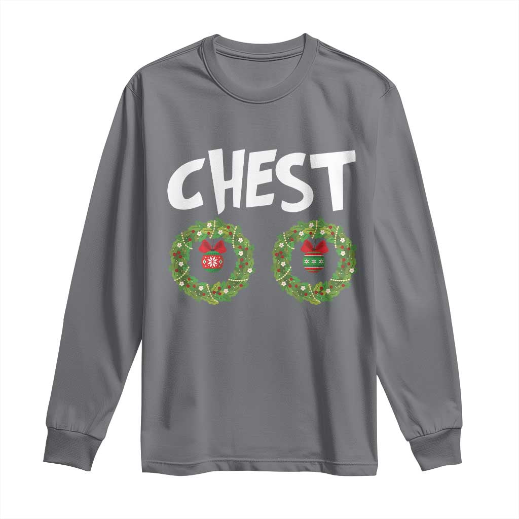 Funny Christmas Couple Long Sleeve Shirt Chest Nuts Bauble Xmas Wreath